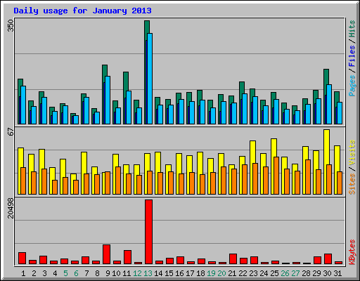 Daily usage for January 2013