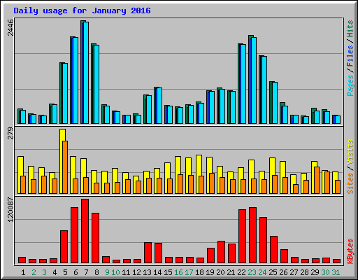 Daily usage for January 2016